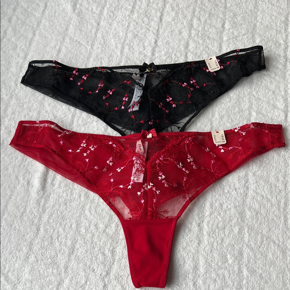 (2) Etam Thongs with Embroidered Details